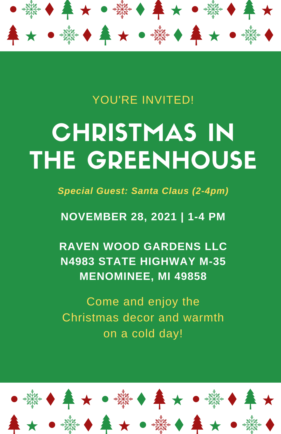 Raven Wood Gardens LLC Christmas in the Greenhosue Flyer 1 HQ
